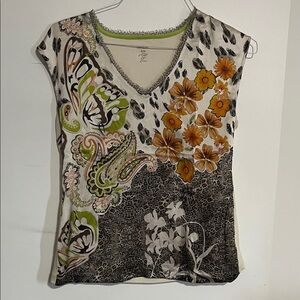 Marc Cain Multicolor Floral and Paisley Short Sleeve Top